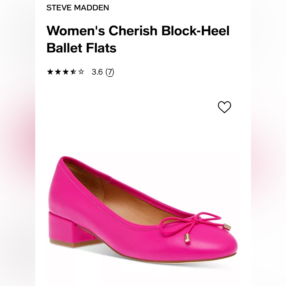 STEVE MADDEN Cherish Block-Heel Ballet Flats bright pink NWOT